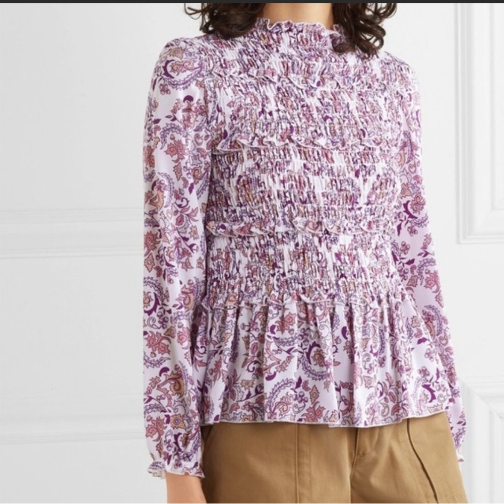 See By Chloe Floral Smocked Blouse Top